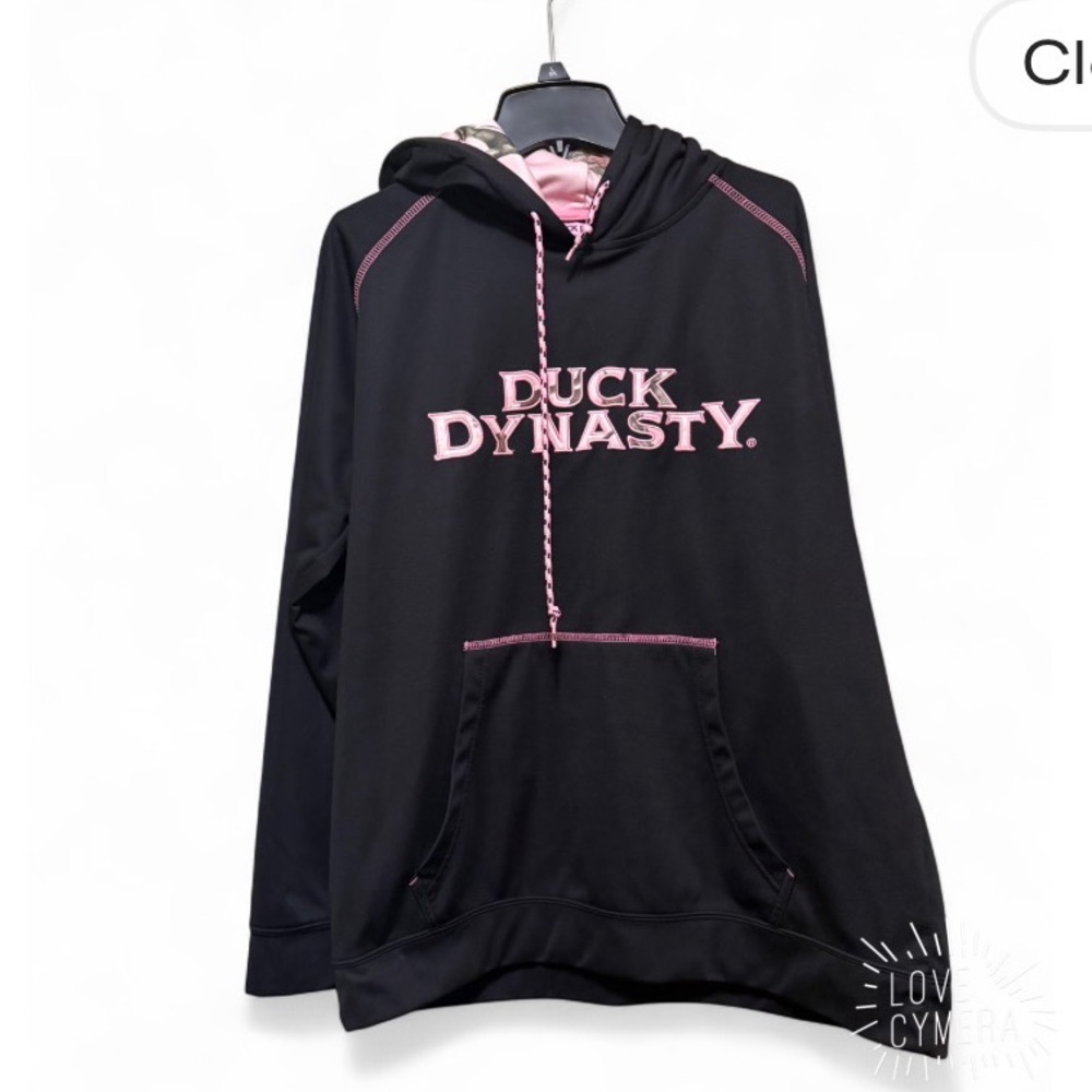 Duck Dynasty Womens Hoodie M Black Pink Pullover Hooded Sweatshirt PH2020